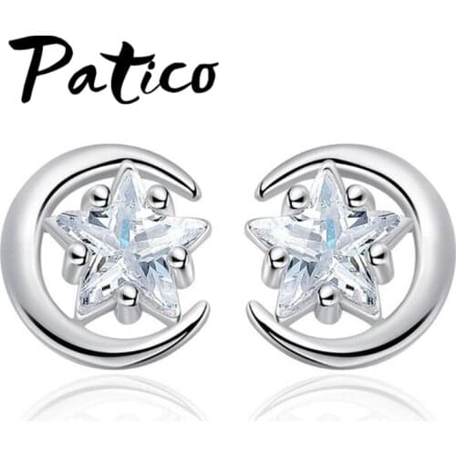 New Trendy Moon Star Cubic Zirconia Earrings For Women Ladies 925 Sterling Silver New Design Crystal Earrings Wholesale