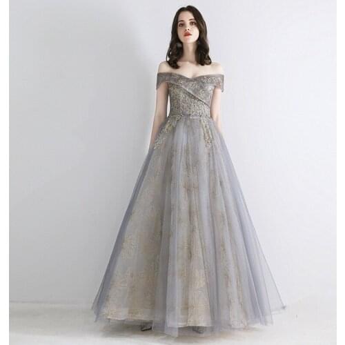 Robe De Soiree 2020 New Elegant Boat Neck Formal Evening Dresses Luxury Sequin Appliques Party Prom Gown Floor-length Host Dress