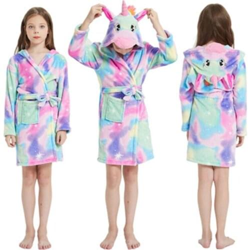 New Wolf Animal Cartoon Kigurumi Unicorn Bath Robes Pajamas Childrens Bathrobes Flannel Sleepwear for Big Boys Girls Nightwear