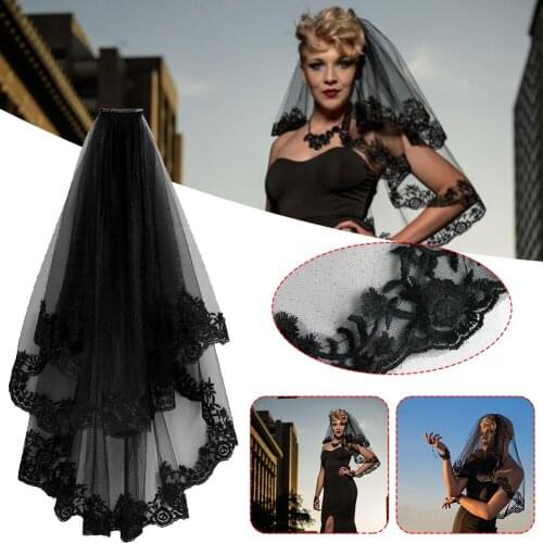 2 Tier Lace Veil with Comb Long Halloween Veil Bridal Wedding Veils Halloween Costume Party Decor