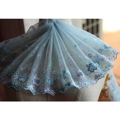 2yards/lot 22cm wide Embroidered Tulle Lace trim mesh lace trim ~Light blue + white ~lovely