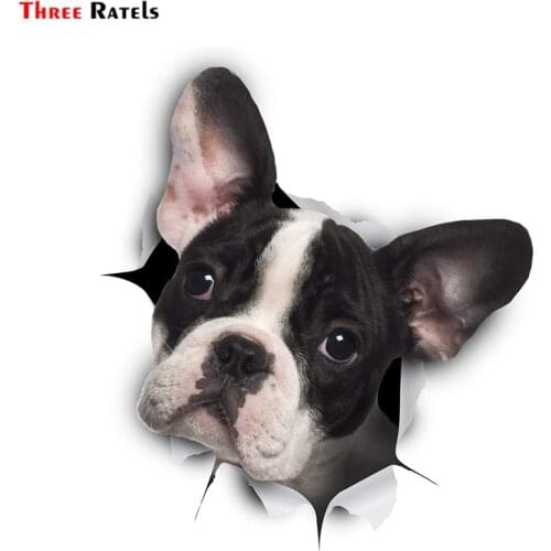 Three Ratels FC57 3D Dog Sticker Black White Frenchie French Bulldog Decal Bumper Sticker for Window Car Truck Laptop Toilet