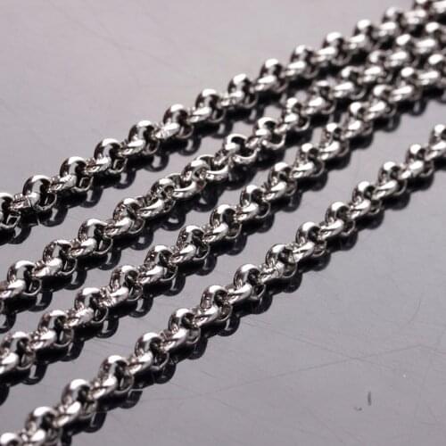 5meters 3/4/5mm Fashion Hot Sell Jewelry Accessory Silver Stainless Steel Men Womens Rolo Chain, for making Necklace