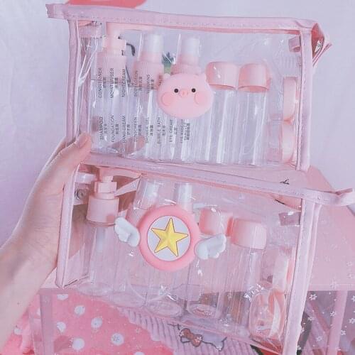 7pc/set Travel Cosmetic Bottle Professional Portable Transparent Points Bottling Empty Cosmetic Containers Pump Spray Bottles