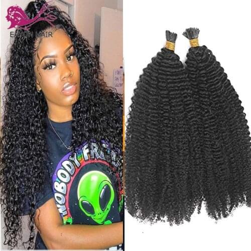 Afro Kinky Curly I Tip Hair Extensions Pre Bonded Hair Brazilian Remy 4B 4C I Tip Microlinks Fusion Hair Natural Color1#2#4#100g