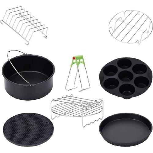 Home Air Frying Pan Accessories 8 Piece Fryer Baking Basket Pizza Plate Grill Pot Mat Multi-functional Kitchen Accessory#g4
