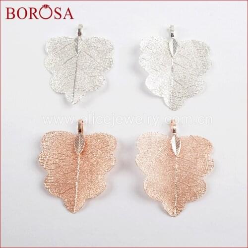 BOROSA Drusy Jewelry 20PCS Titanium Leaf Charm for Jewelry Making,Rose Gold/Silver Color Charms Pendant Bead WX931