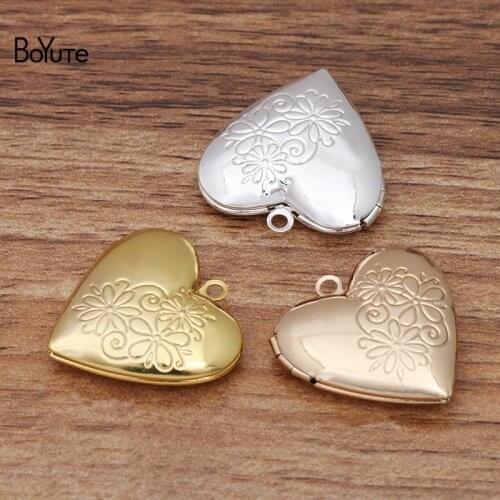 BoYuTe (10 Pieces/Lot) 25*7MM Metal Brass Flower Carved Heart Locket Open Photo Locket Pendant Wholesale