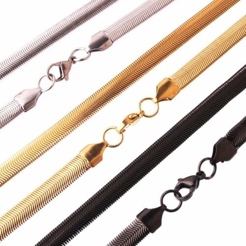 6mm Width Charming Chain Cool Silver Color/Gold/Black Color Clasp Flat Snake Chain Necklace Mens Boys Stainless Steel Necklace
