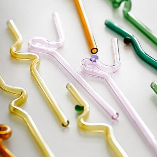 Ins Color Green Heat-Resistant Glass Straw Milk Tea Juice Cocktail Lengthened Cute Curved Straw Curved Non - Disposable