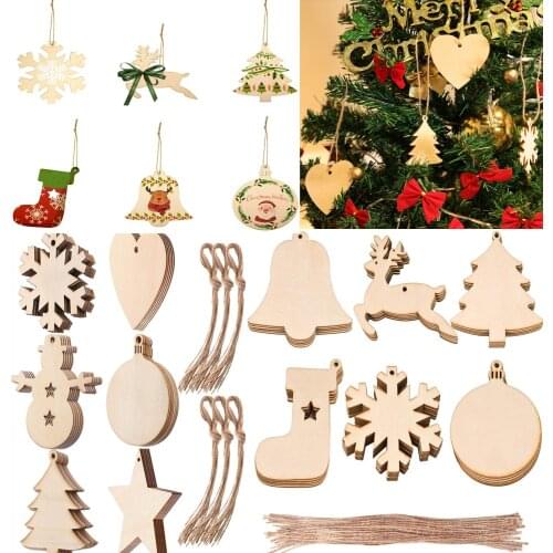 10Pcs DIY Wooden Christmas Ornaments Unfinished Predrilled Wood Circles Wooden Pendant with Eyelets for Kids Toys Holiday Decor