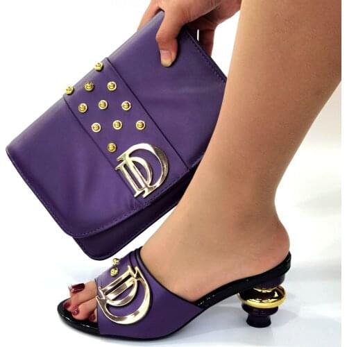 Doershow nice African Shoes And Bag Matching Set With purple Hot Selling Women Italian Shoes And Bag Set For Wedding! SKJ1-17