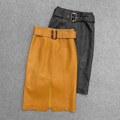 Factory 2021 New Style Women Genuine Leather Skirt ,Fashion Leather Skirt