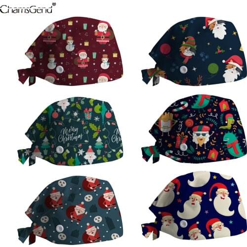 Cartoon Print Unisex Surgical Cap Cotton Washable Nursing Hat Uniform Accessories Hats Women Dental Clinic Working Scrub Caps