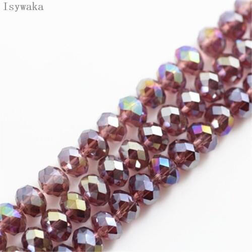 Isywaka Purple Red ab Color 6*8mm 65pcs Rondelle Austria faceted Crystal Glass Bead Loose Spacer Round Bead for Jewelry Making
