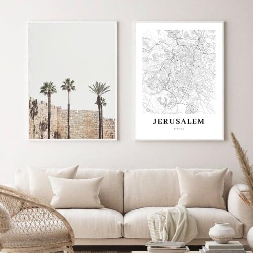 Jerusalem Map Black White Canvas Poster Wall Art Picture Israel City Street Road Modern Nordic Decoration Painting Home Decor