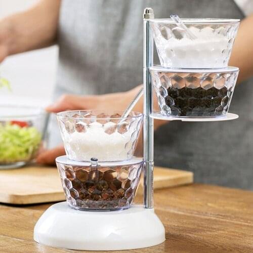 Kitchen vertical crystal rotary seasoning box set seasoning can storage box kitchen home seasoning box multi-laye
