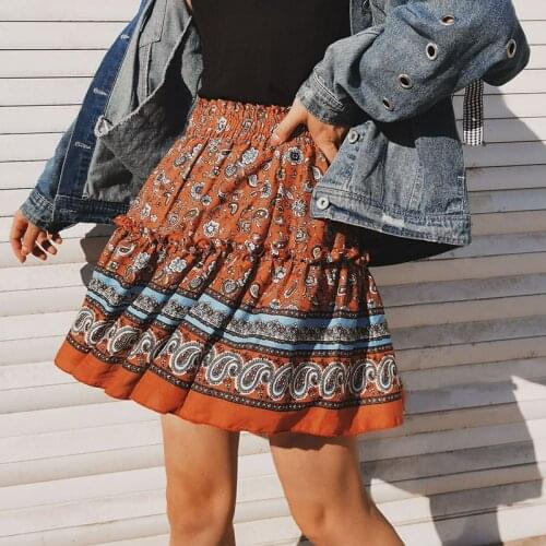 Ruffle mini skirt autumn winter women casual short skirt elegant floral print girl skirt A-line skirt female 2020