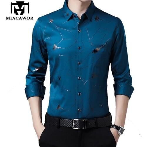 MIACAWOR New Fashion Men Shirts Spring Autumn Long Sleeve Shirts Men Print Casual Shirts Slim Fit Camisa Hombre C687