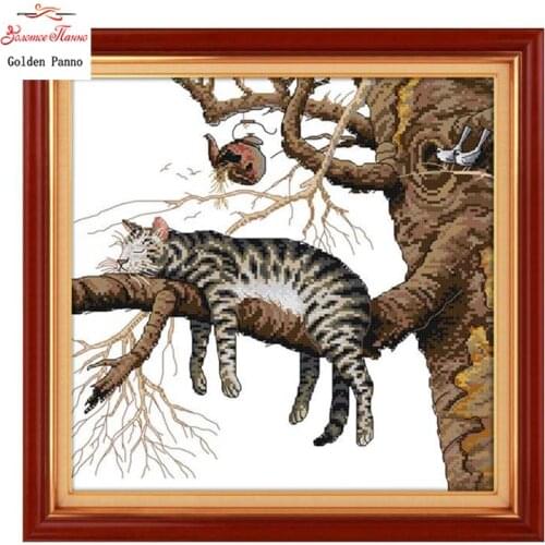 Golden panno,Needlework,Embroidery,DIY Animal Painting,Cross stitch,kits,11ct lazy cat home Cross-stitch,Sets For Embroidery