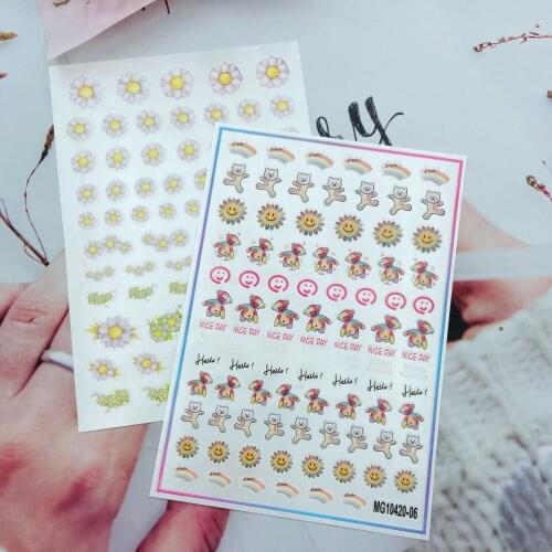 Japanese Style 3d DIY Light Thin Back Glue Adhesive Nail Stickers Fashion Fingernail Decals Carton Dancing Bears& Sunflowers
