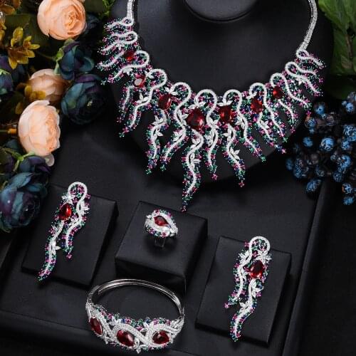 Brand New 4PCS Luxury African Dubai Style Necklace Bangle Earrings Ring Set For Women Wedding Bridal Jewelry Set Indian 2021