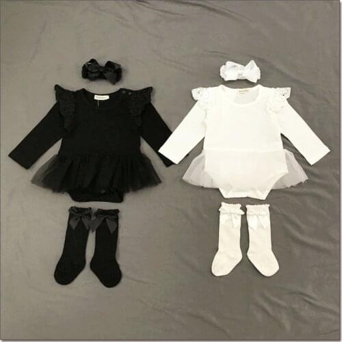 New 3pcs Set Newborn Infant Lace Rompers +headhand+socks Baby Girls Jumpsuit Lovely Kid Outfits Clothes