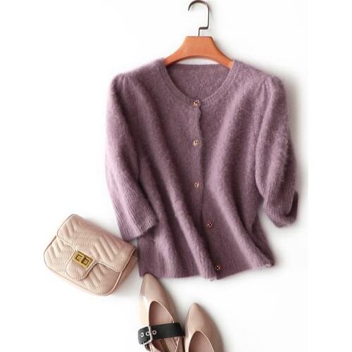 Autumn new 100% cashmere cardigan women half sleeve warm outerwear ladies elegant short coat crew neck buttons sweater