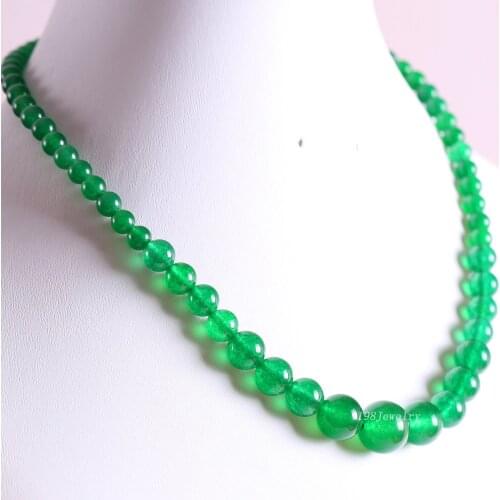 Handmade Beaded Necklace Natural Stone Round Green Jades Necklace for Women Jewelry Gift E012