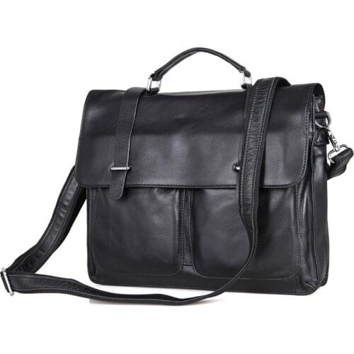 Nesitu Promotion Black Genuine Leather Men Briefcase 14'' Laptop Portfolio Mens Messenger Bags Male Shoulder Bag M7100