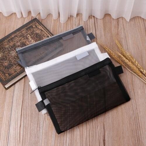 Simple Transparent Mesh Pencil Case Office Student Nylon School Supplies Pen Box