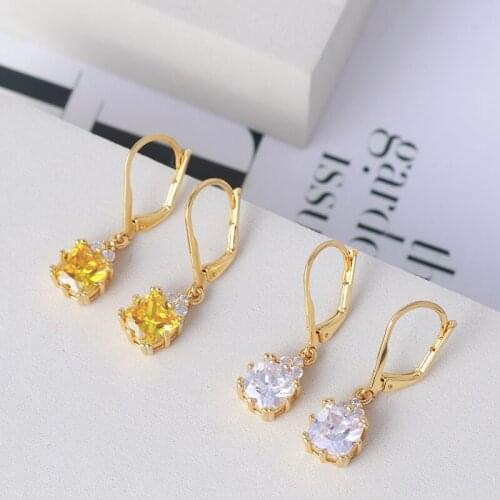 Simple and compact European and American style inlaid sparkling square fashion trendy ear hook earrings earrings for girls