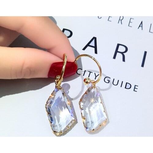 USTAR Geometric Big Crystal C Type Hoop Earrings Gold Color Dangle Earrings for Women Wedding Party Jewelry Gifts
