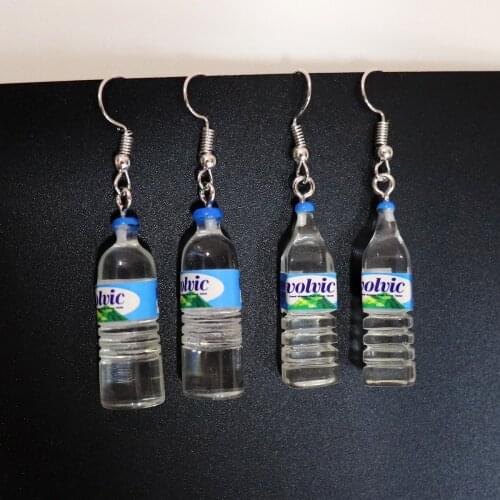 Fashion Creative 3D Resin Simulation Drink of Mineral Water Bottles Dangle Earrings Cute Handmade Earrings For Women Jewelry