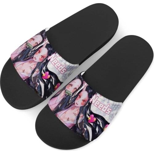 All attack Demon Slayer Cosplay Custom Pattern Slippers Men Slides Sandals Non-slip Beach Shoes Flip Flops