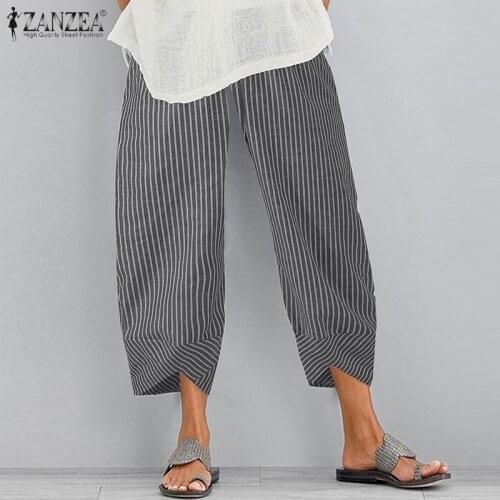 ZANZEA Vintage Floral Printed Pants Summer Women Cotton Linen Trousers Harem Pants Elastic Waist Loose Pantalon Pant