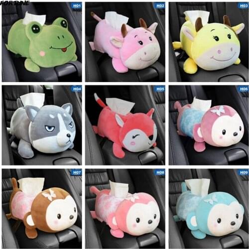 Cute Plush Car Armrest Box Tissue Box Creative Cartoon Cartoon Pumping Tissue Box Universal For Car Interior Accessories