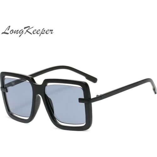 Luxury Brand Desinger Hollow Lens Oversized Sunglasses Women Punk Square Glasses Female Ladies Oculos De Sol Feminino UV400