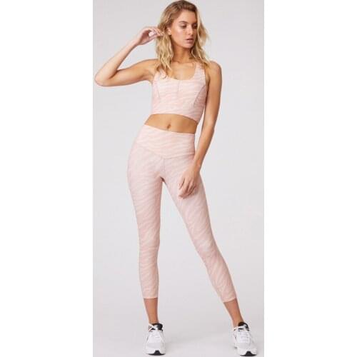 Fitness Sports Yoga Pants Set Pink Stripe Print Yoga Suit For Women Gym Crop Top Vest High Waist Running Leggings Workout Set