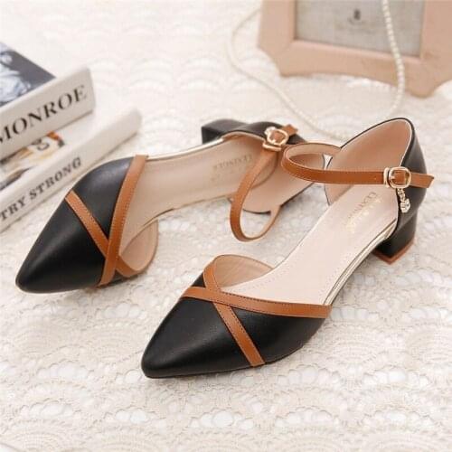 Women Classic Beige Square Heel Shoes for Party Ladies Classic Black Pu Leather Night Club Pumps
