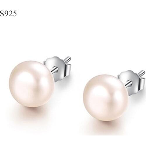 Real Natural Freshwater Pearl Genuine Pure Solid 925 Sterling Stud Earrings for Women Fine Jewelry Female Earring Bijoux Gift