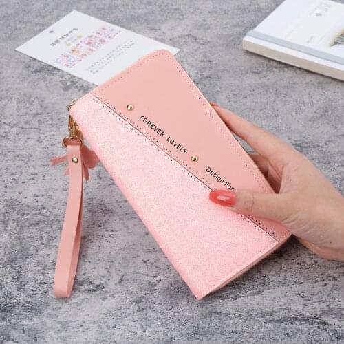 Women Wallet PU Leather Wristlet Brand Long Zipper Coin Purses Tassel Ladies Credit Card Holder Sequins Patchwork Money Clutch