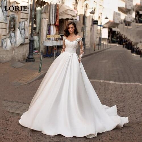 LORIE Lace Country Wedding Dresses Full Sleeve Boho Lace Bride Dresses Vestido de novia Princess Wedding Gowns With Prokets