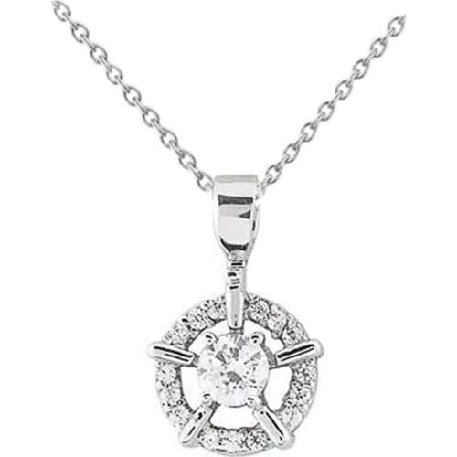 Huitan High-quality Silver Color Women Wedding Necklace Dazzling Crystal CZ Stone Stylish Round Pendant O Chain Fashion Necklace