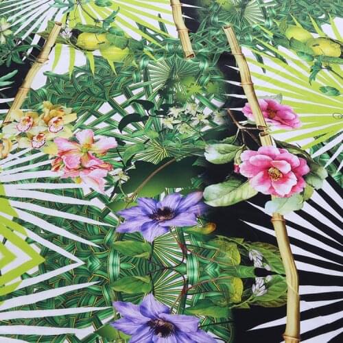 1 Meter Tropical Plants 100% Mulberry Printing Summer Silk Shirt Dress Crepe De Chine Fabric