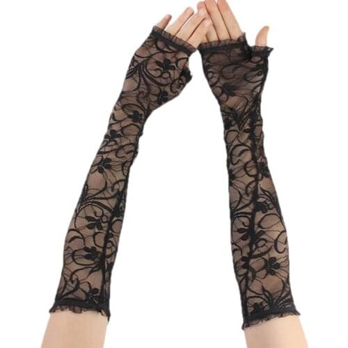 1 Pair Black Lace Arm Sleeve UV Protection Arm Cover Sleeves Sunblock Sunscreen Protector Cooling Sleeves For Women