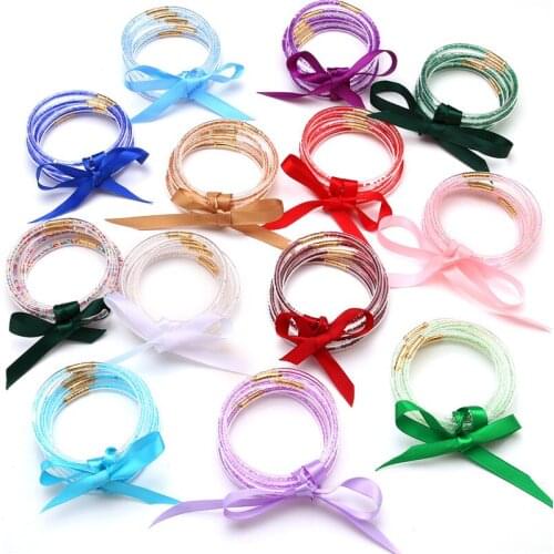 120 Sets Wholesale 5PCS/Set 12 Month Birthstones Glitter Jelly Bangles All Weather Stack Silicone Plastic Glitter Jelly Bangles