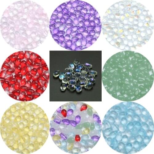 20/40/100PCS Transparent Purple Blue Glass Beads Loose Waterdrop Beads for Jewelry Making DIY Earrings Accessories Glaze Beads