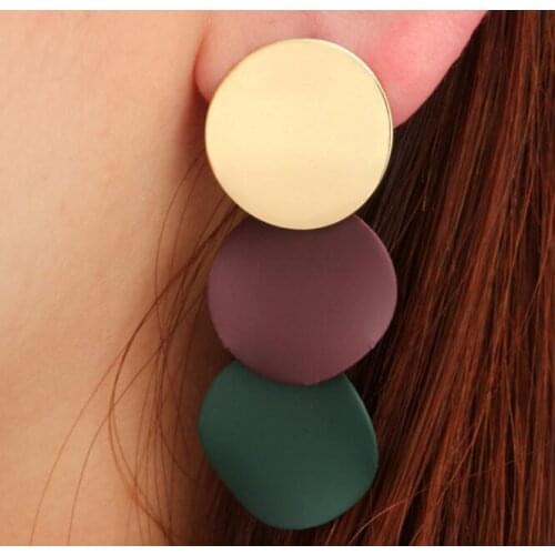 2018 Trends Summer Green Round Long Dangle Earrings for Women Coin Chandelier Pendants Imitation Fashion Jewellery Brincos