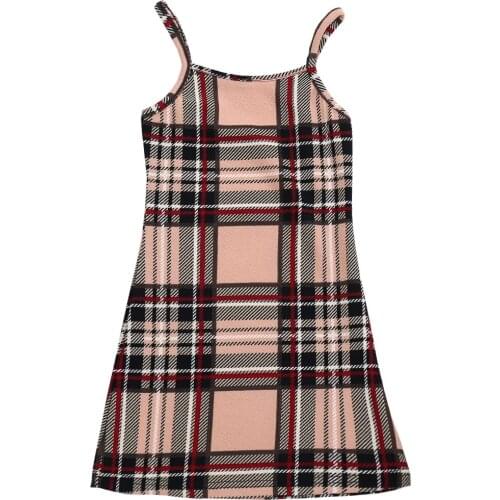 2021 2-7Y Casual Kids Baby Girls Dress Plaid Print Sleeveless Summer Slim A-line Mine Dress Toddler Sundress